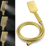 Shower Heads & Screens: Brushed Gold Square 8" Rain Shower Head 3 Mode Handheld Sliding Rail Arm Dual Diverter Set