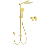 Shower Heads & Screens: Brushed Gold Dual Square 8" Rain Shower Head 3 Mode Handheld Sliding Rail Arm Twin Taps Set