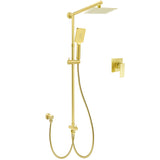 Shower Heads & Screens: WELS Brushed Gold Square 8" Rain Shower Head 3 Mode Handheld Sliding Rail Arm Dual Mixer Set