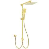 Shower Heads & Screens: Brushed Gold Square 10" Rain Head 3 Mode Handheld Rose Sliding Rail Arm Dual Shower Set