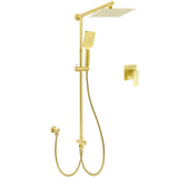 Shower Heads & Screens: WELS Brushed Gold Square 10" Rain Head 3 Mode Handheld Sliding Rail Wall Mixer 2in1 Shower Set