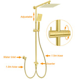 Shower Heads & Screens: WELS Brushed Gold Square 10" Rain Head 3 Mode Handheld Sliding Rail Wall Mixer 2in1 Shower Set