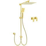 Shower Heads & Screens: Brushed Gold Square 12" Rain Head 3 Mode Handheld Rose Sliding Rail Wall Arm Dual Shower Taps Set