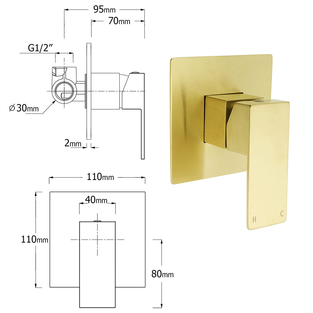 Shower Heads & Screens: WELS Brushed Gold Square 12" Rainfall Head 3 Modes Handheld Sliding Rail Wall Mixer 2in1 Shower Set
