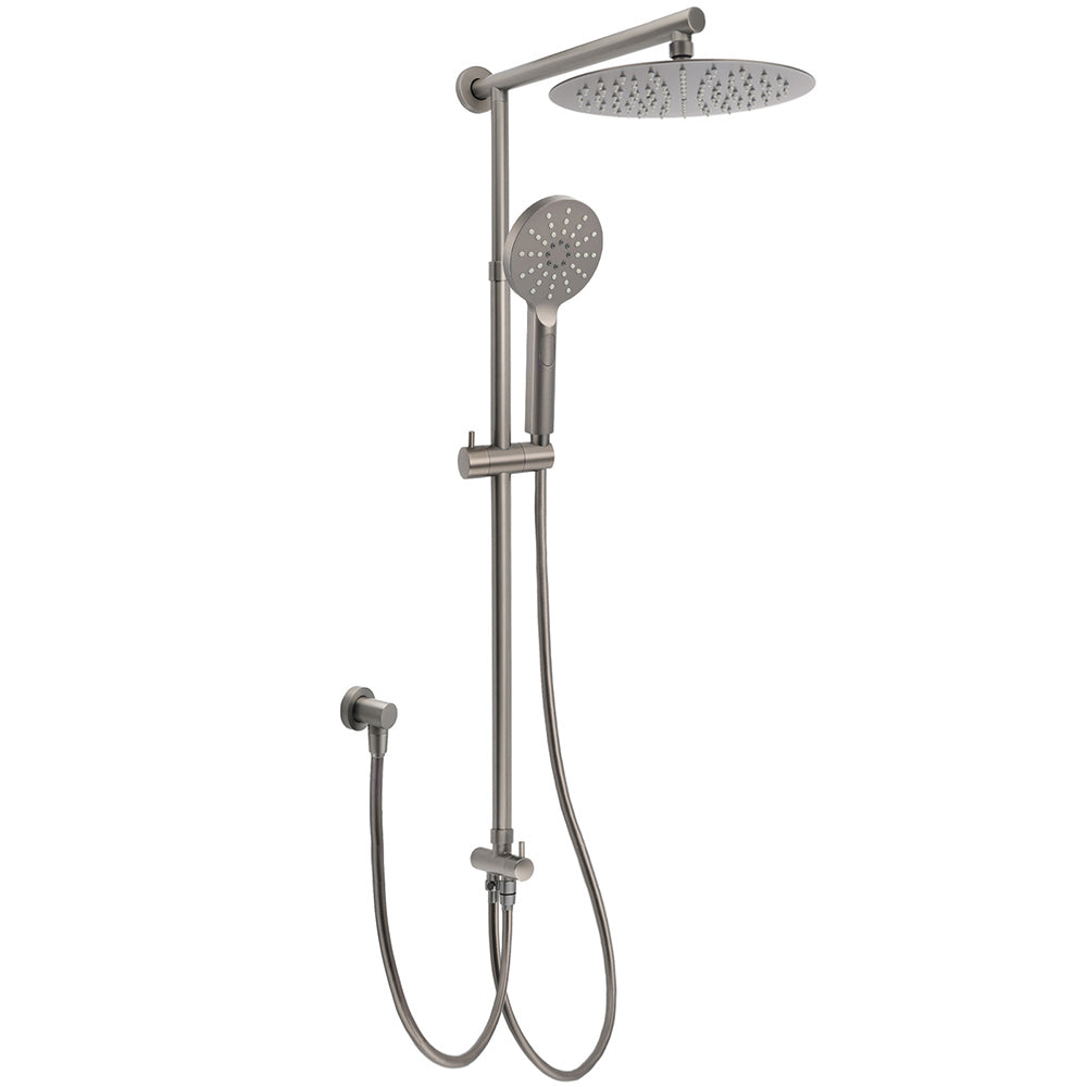 Shower Heads & Screens: WELS Gun Metal Dual Round Shower 10" Rain Head 3 Mode Handheld Sliding Rail Diverter Set