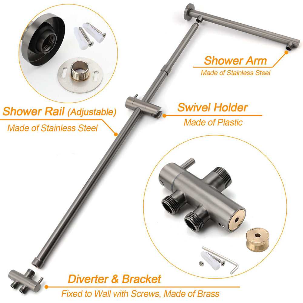 Shower Heads & Screens: WELS Gun Metal Dual Round Shower 10" Rain Head 3 Mode Handheld Sliding Rail Diverter Set
