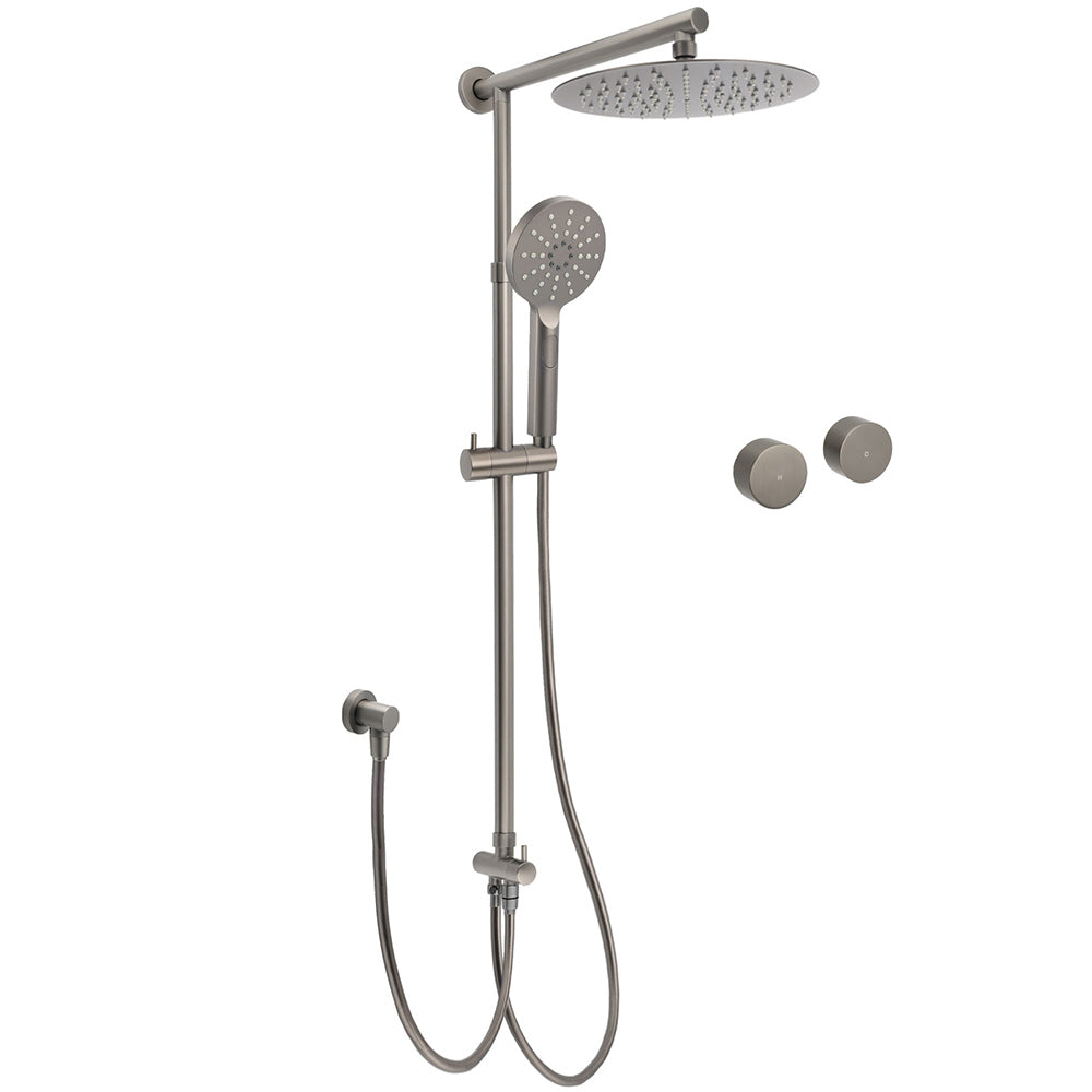 Shower Heads & Screens: WELS Gun Metal Dual Round Shower Head 10" Rain Head 3 Mode Handheld Sliding Rail Diverter Set