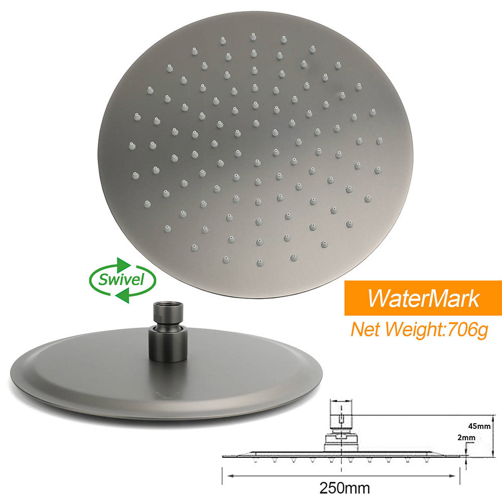 Shower Heads & Screens: WELS Gun Metal Double Round Shower 10" Rain Head 3 Mode Handheld Sliding Rail Mixer Valve Set