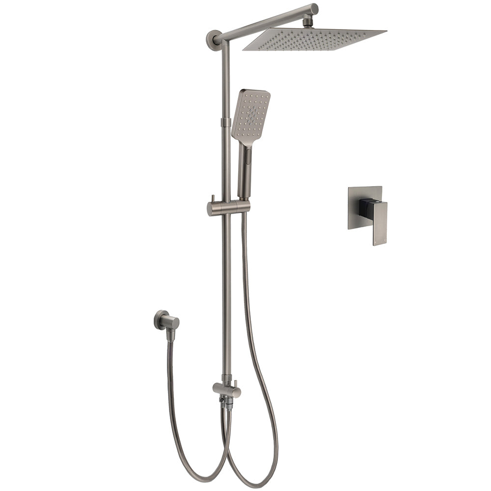 Shower Heads & Screens: WELS Gun Metal 2in1 Shower Set Square 10" Rain Head Handheld Silde Rail Hot Cold Mixer