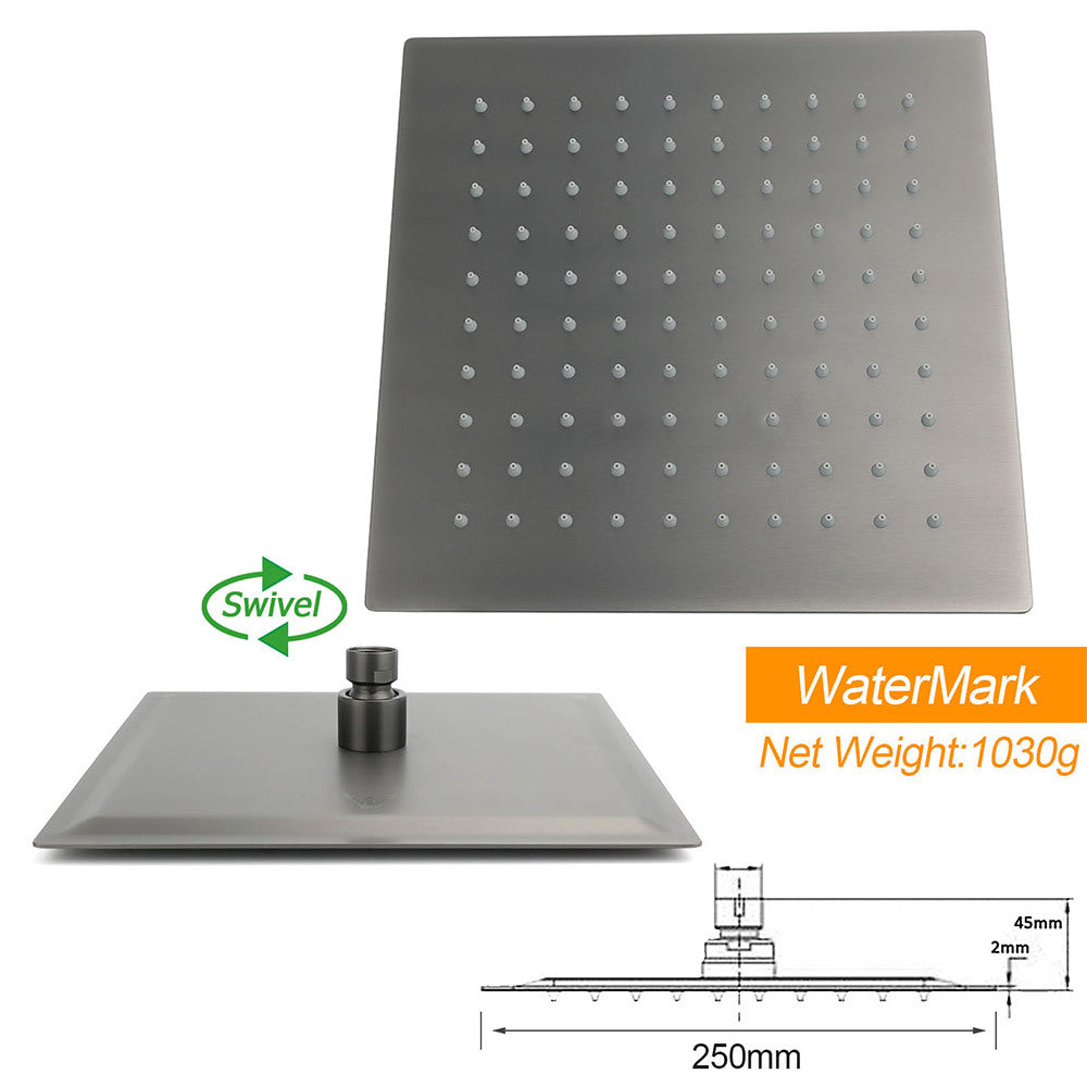 Shower Heads & Screens: WELS Gun Metal 2in1 Shower Set Square 10" Rain Head Handheld Silde Rail Hot Cold Mixer