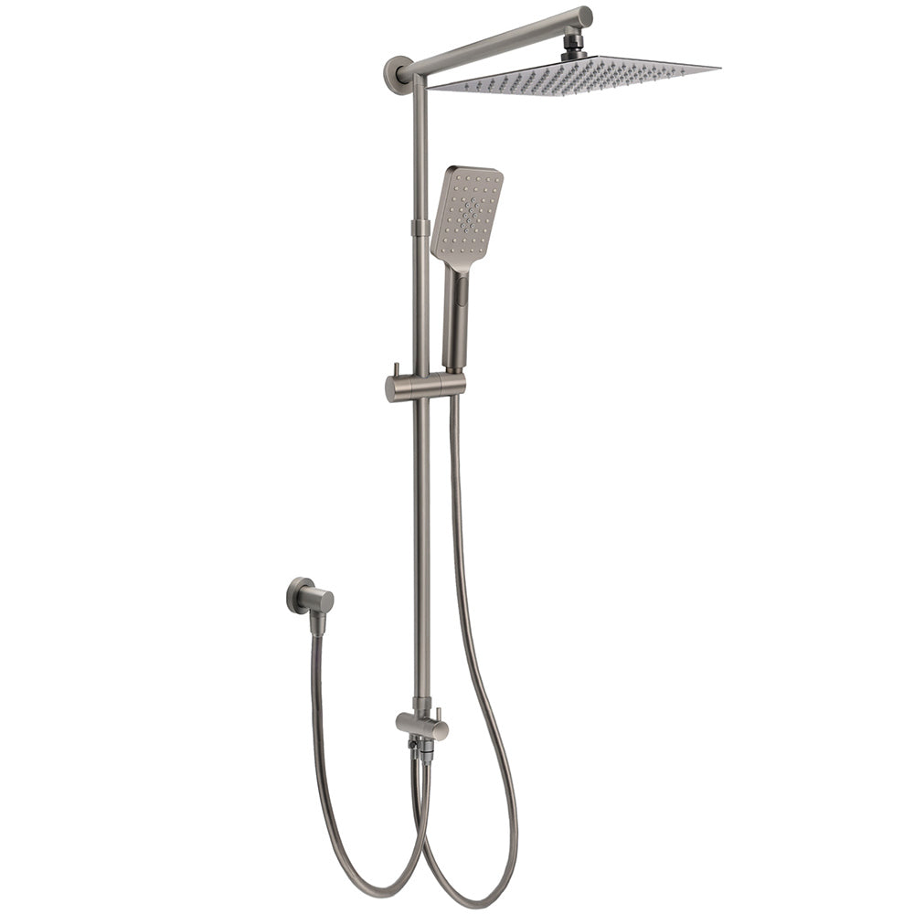 Shower Heads & Screens: WELS Gun Metal 2in1 Shower Set Square 12" Rainfall Head Handheld Adjustable Silde Rail Combo