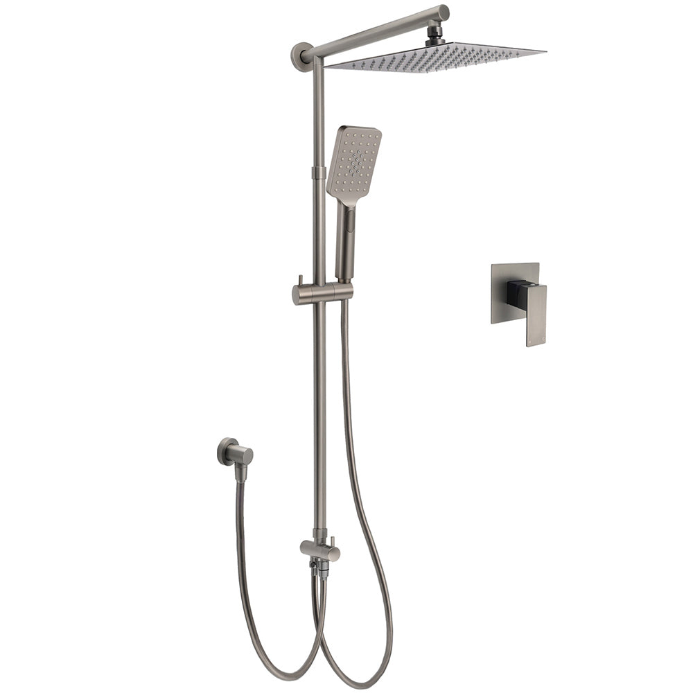 Shower Heads & Screens: WELS Gun Metal 2in1 Shower Set Square 12" Rain Head 3 Modes Handheld Silde Rail Hot Cold Mixer