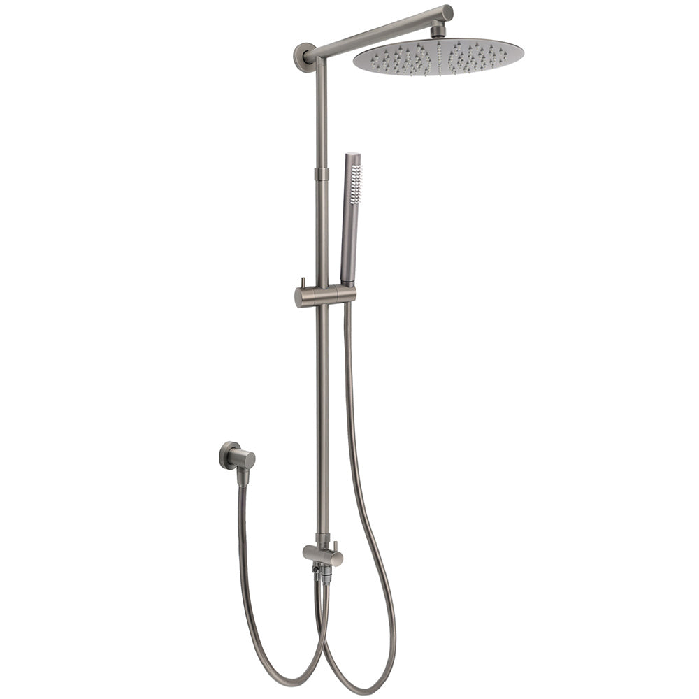 Shower Heads & Screens: WELS Gun Metal Dual Round Shower 10" Rain Head Stainless Steel Handheld Sliding Rail Diverter Set