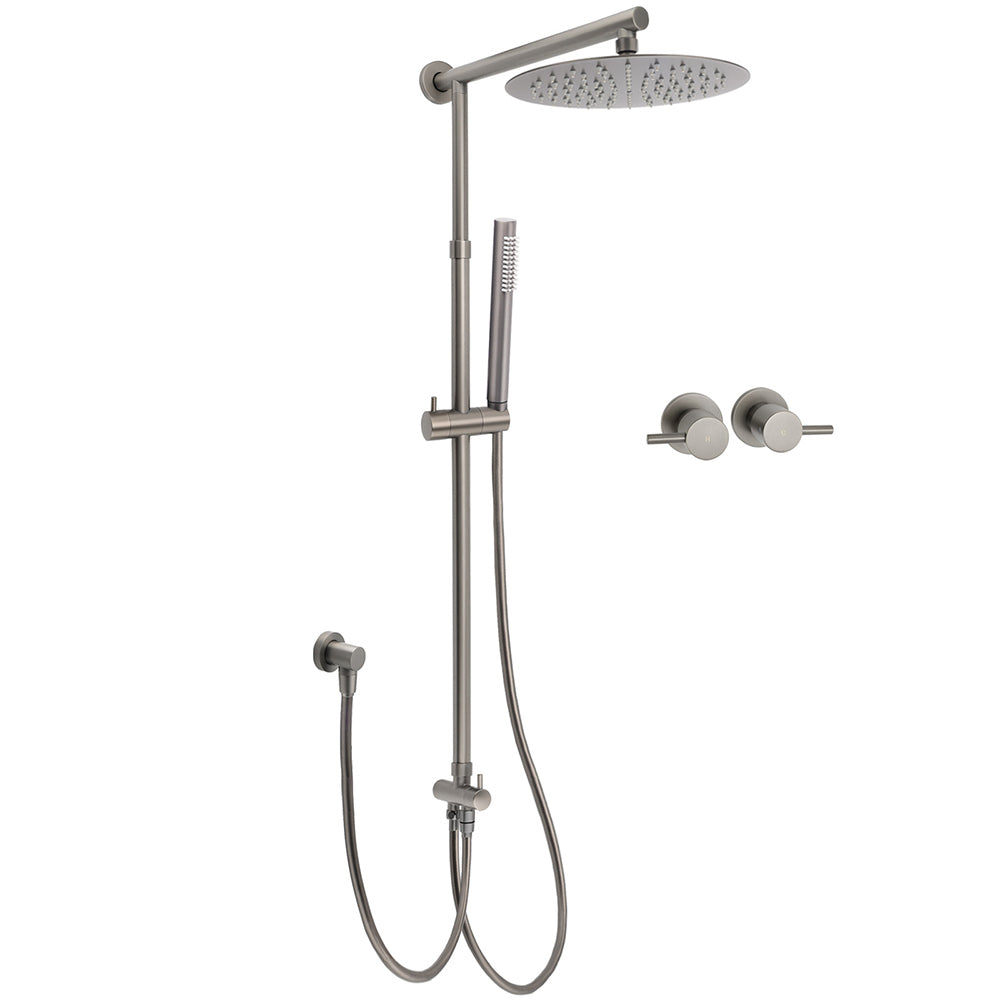 Shower Heads & Screens: WELS Gun Metal 2in1 Round Shower 10" Rain Head Single Mode Handheld Sliding Rail Twin Taps Set