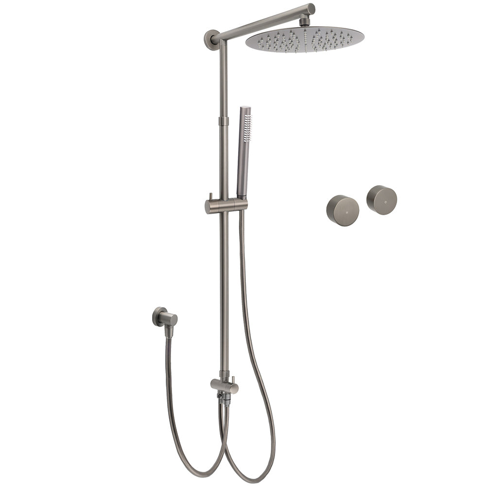 Shower Heads & Screens: WELS Gun Metal Dual Round Shower Head 10" Rain Head Stainless Steel Handheld Sliding Rail Diverter Set