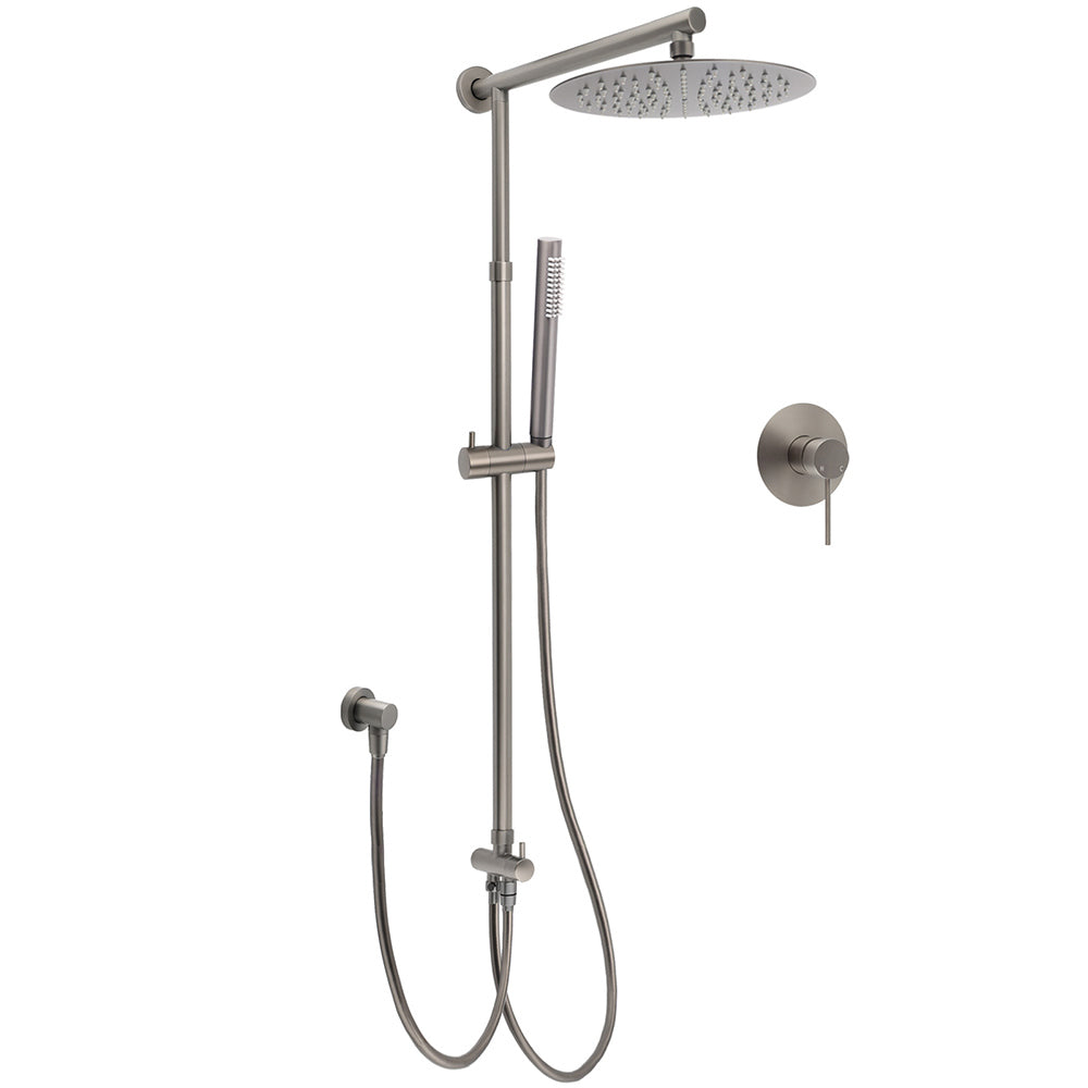 Shower Heads & Screens: WELS Gun Metal Double Round Shower 10" Rain Head Metal Handheld Sliding Rail Mixer Valve Set