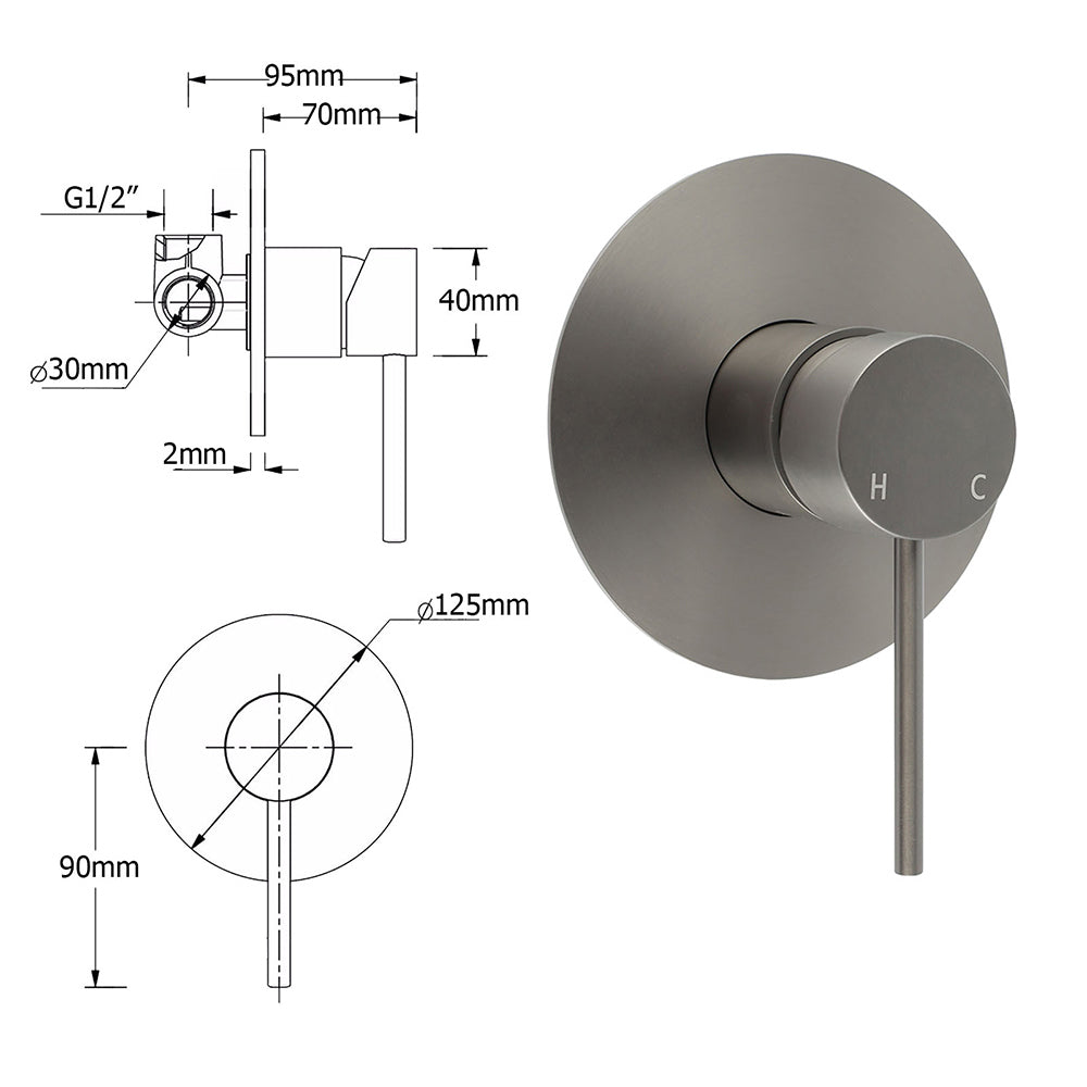 Shower Heads & Screens: WELS Gun Metal Double Round Shower 10" Rain Head Metal Handheld Sliding Rail Mixer Valve Set