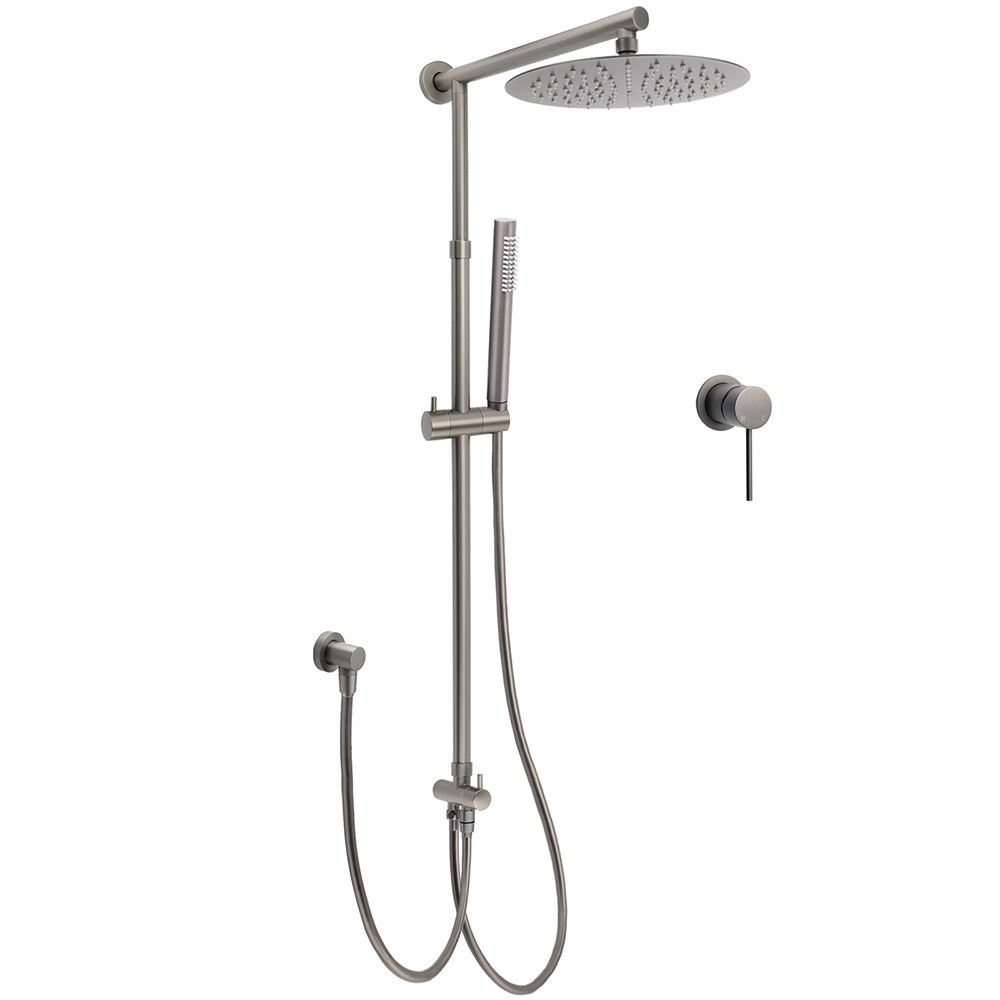 Shower Heads & Screens: WELS Gun Metal 2in1 Round Shower Set 10" Rain Head Metal Handheld Sliding Rail Small Face Mixer