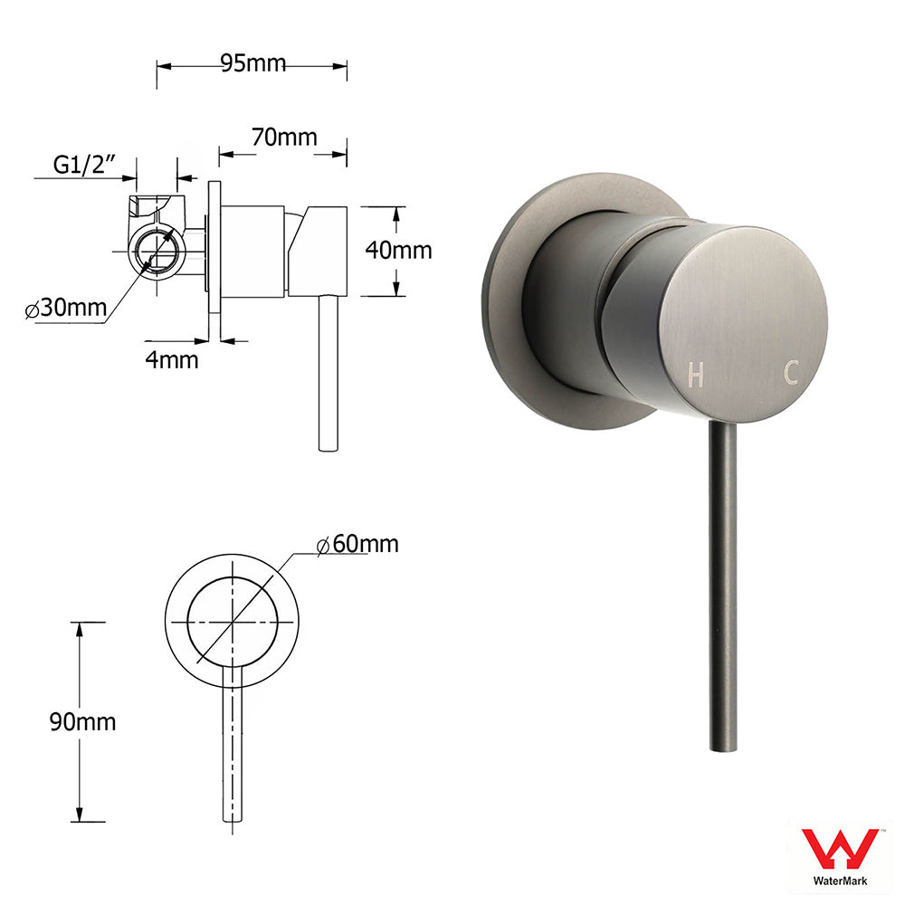 Shower Heads & Screens: WELS Gun Metal 2in1 Round Shower Set 10" Rain Head Metal Handheld Sliding Rail Small Face Mixer