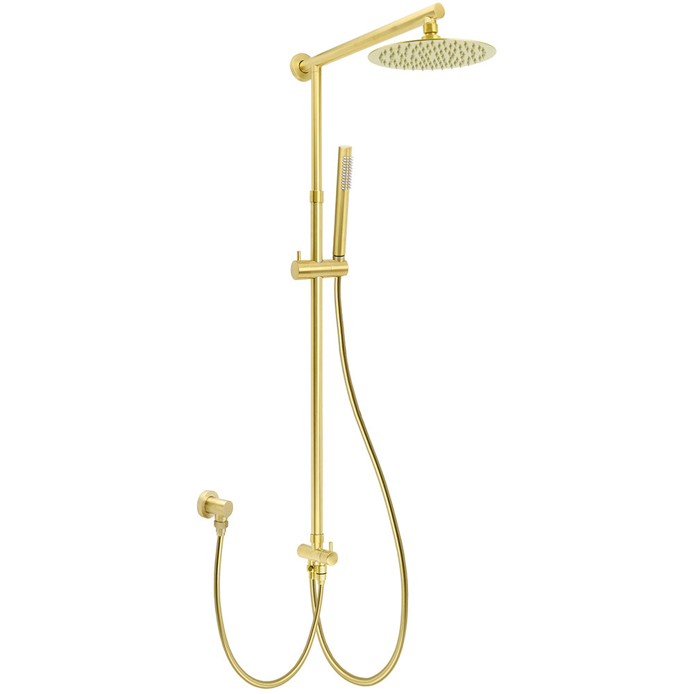 Shower Heads & Screens: WELS Brushed Gold Twin Shower 8" Round Head Set Single Mode Handheld Rose Sliding Rail Arm