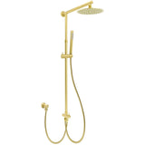 Shower Heads & Screens: WELS Brushed Gold Twin Shower 8" Round Head Set Single Mode Handheld Rose Sliding Rail Arm