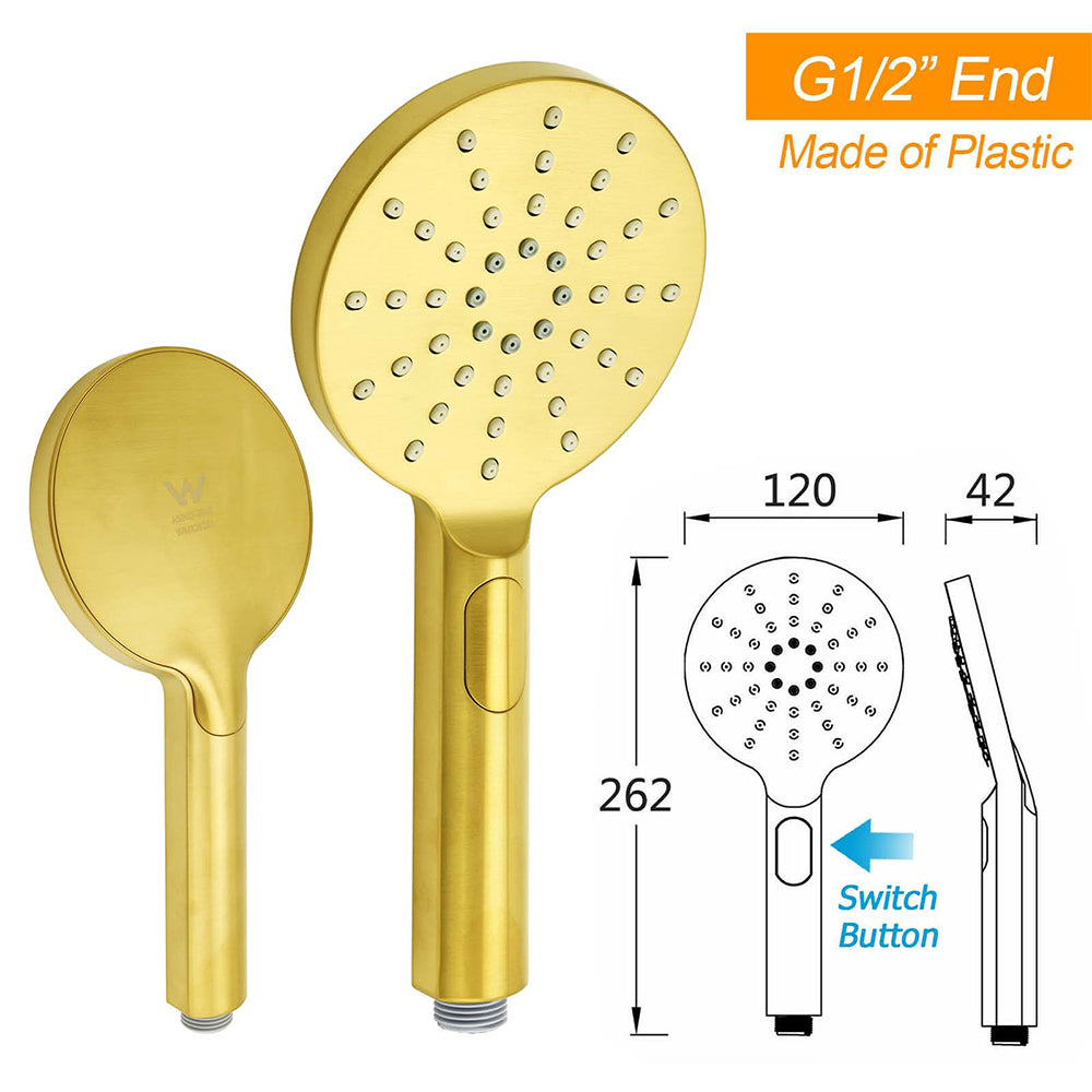 Shower Heads & Screens: WELS Brushed Gold Twin Shower 8" Round Head Set Single Mode Handheld Rose Sliding Rail Arm