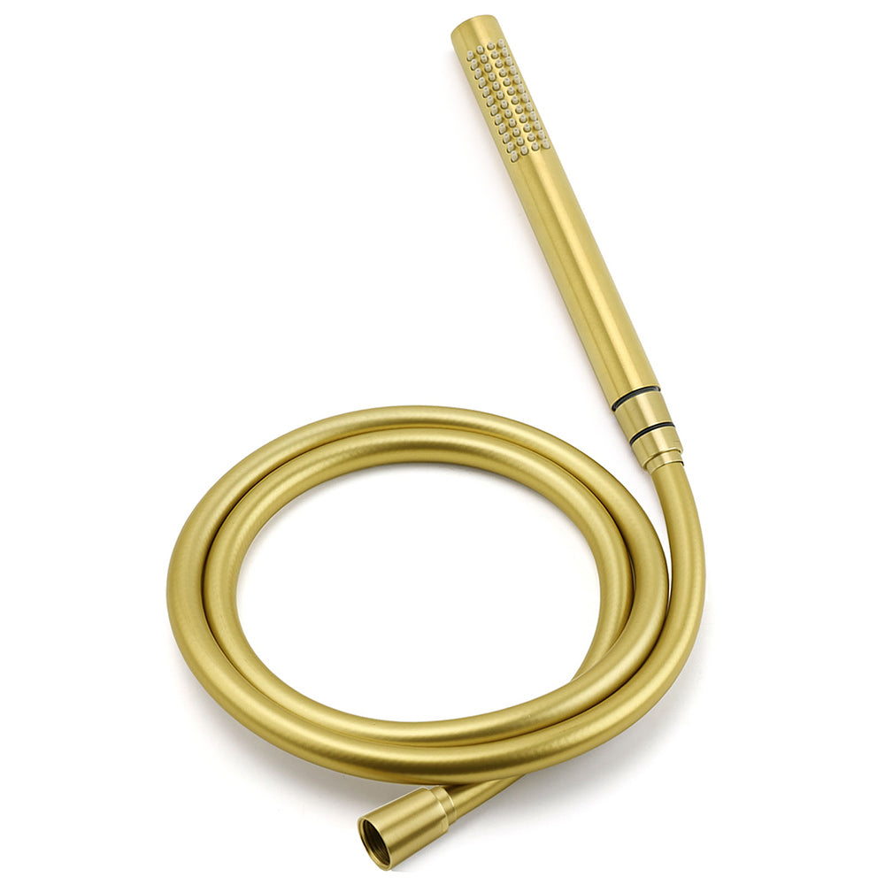 Shower Heads & Screens: WELS Brushed Gold 8" Round Shower Head Stainless Steel Handheld Rose Sliding Rail Twin Taps Set