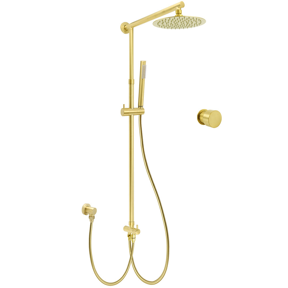 Shower Heads & Screens: WELS Brushed Gold 2in1 Shower Set 8" Round Head Metal Handheld Rose Sliding Rail Mixer Valve