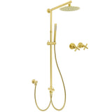 Shower Heads & Screens: WELS Brushed Gold Shower 8" Round Head Stainless Steel Handheld Rose Sliding Rail Mixer Dual Set