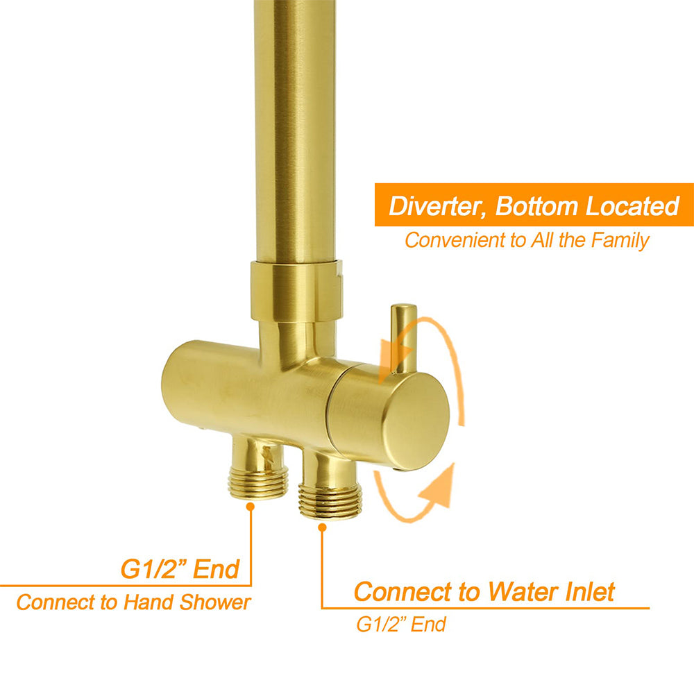 Shower Heads & Screens: WELS Brushed Gold Shower 8" Round Head Stainless Steel Handheld Rose Sliding Rail Mixer Dual Set