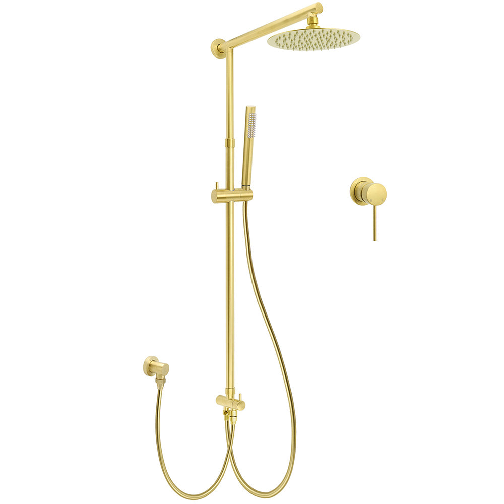 Shower Heads & Screens: Brushed Gold Twin Shower 8" Round Head Single Mode Handheld Rose Sliding Rail Small Face Mixer Set