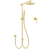 Shower Heads & Screens: Brushed Gold Twin Shower 8" Round Head Single Mode Handheld Rose Sliding Rail Small Face Mixer Set