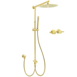 Shower Heads & Screens: WELS Brushed Gold Round 12" Shower Head Single Mode Handheld Rose Sliding Rail Twin Taps Set