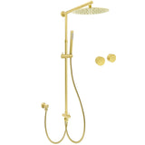 Shower Heads & Screens: WELS Brushed Gold Rain Shower 12" Head Ergonomic Handheld Rose Sliding Rail Round Taps Set