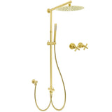 Shower Heads & Screens: Brushed Gold 12" Large Shower Head One Spray Mode Handheld Rose Sliding Rail Arm Round Mixer Set