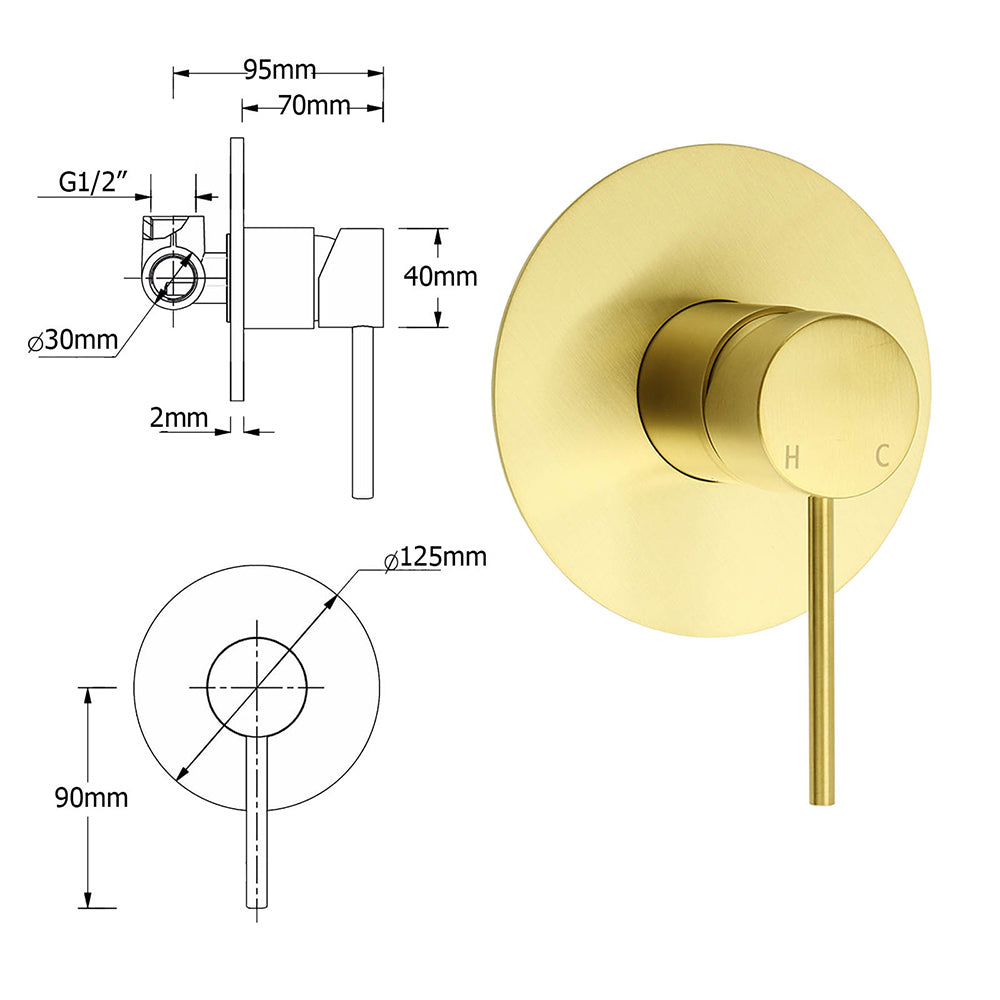 Shower Heads & Screens: WELS Brushed Gold 2in1 Large Round Shower 12" Rain Head Stainless Steel Handheld Sliding Rail Mixer Set