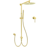 Shower Heads & Screens: WELS Brushed Gold Dual Large Round Shower Set 12" Rain Head Stainless Steel Handheld Sliding Rail Small Face Mixer