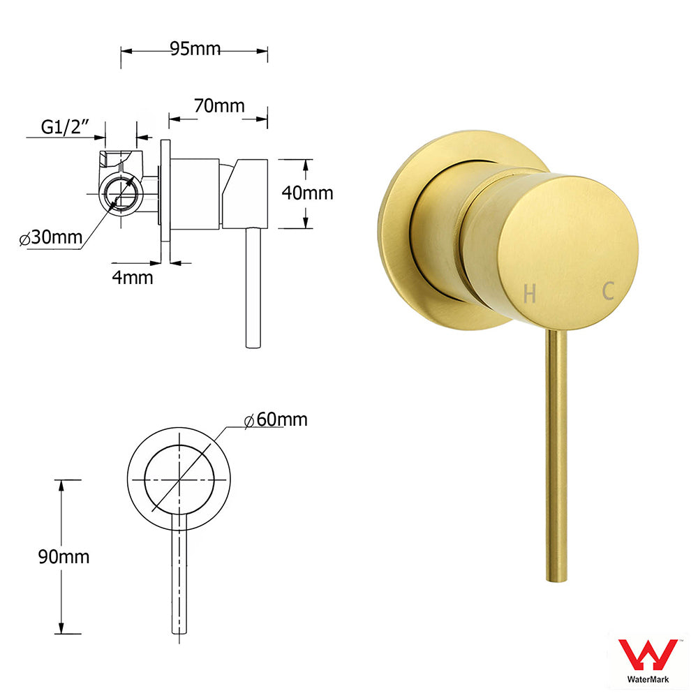Shower Heads & Screens: WELS Brushed Gold Dual Large Round Shower Set 12" Rain Head Stainless Steel Handheld Sliding Rail Small Face Mixer