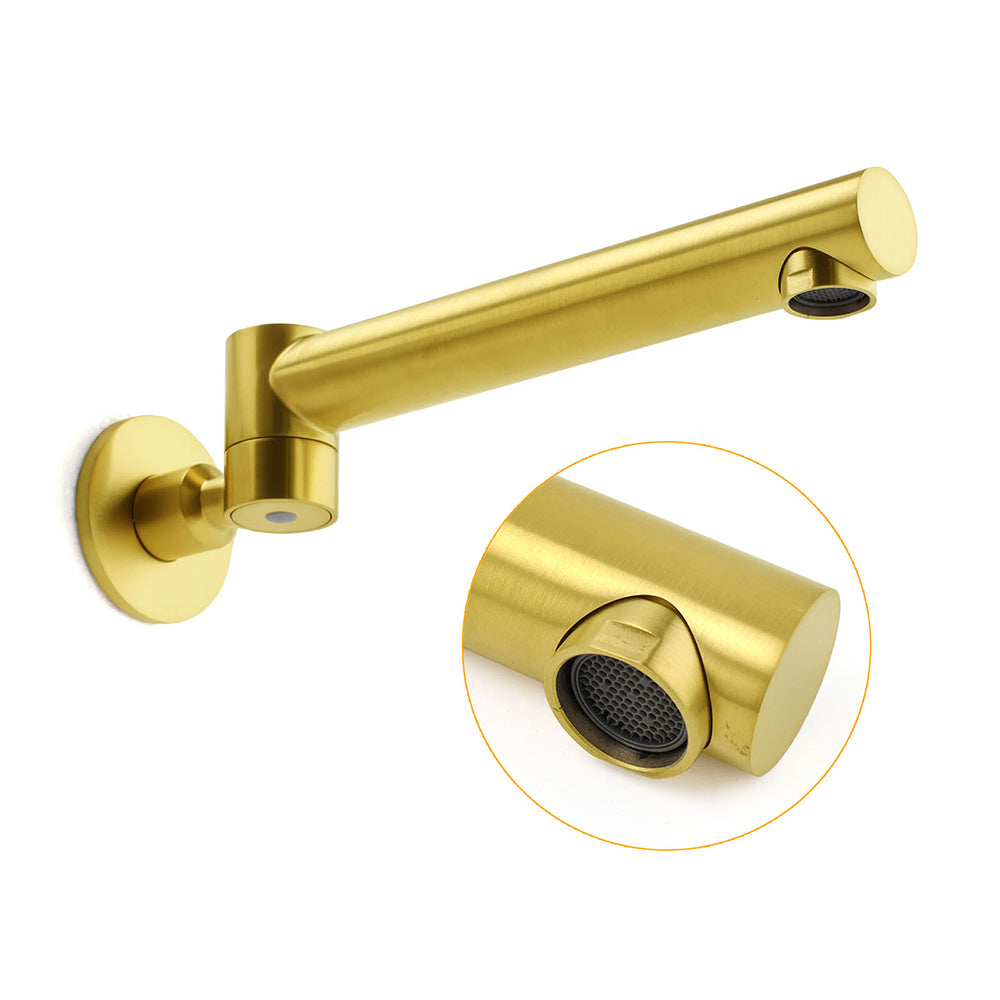 Shower Heads & Screens: Brushed Gold Round Basin Wall Mounted Faucet Outlet Swivel Bathtub Stainless Steel Spout