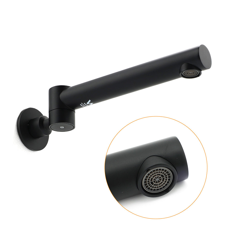 Matt Black Round Basin Wall Mounted Spout Faucet Outlet 180Â° Swivel Tap Watermark