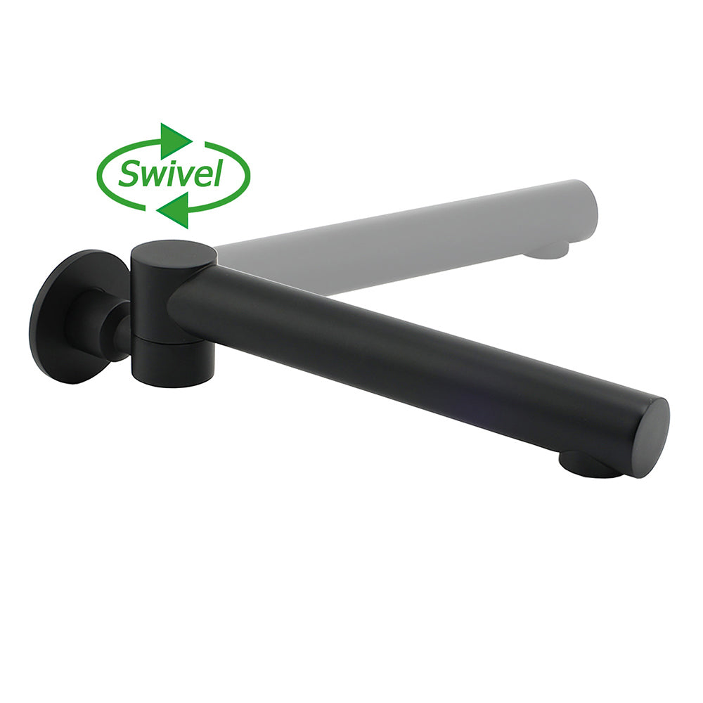 Matt Black Round Basin Wall Mounted Spout Faucet Outlet 180Â° Swivel Tap Watermark