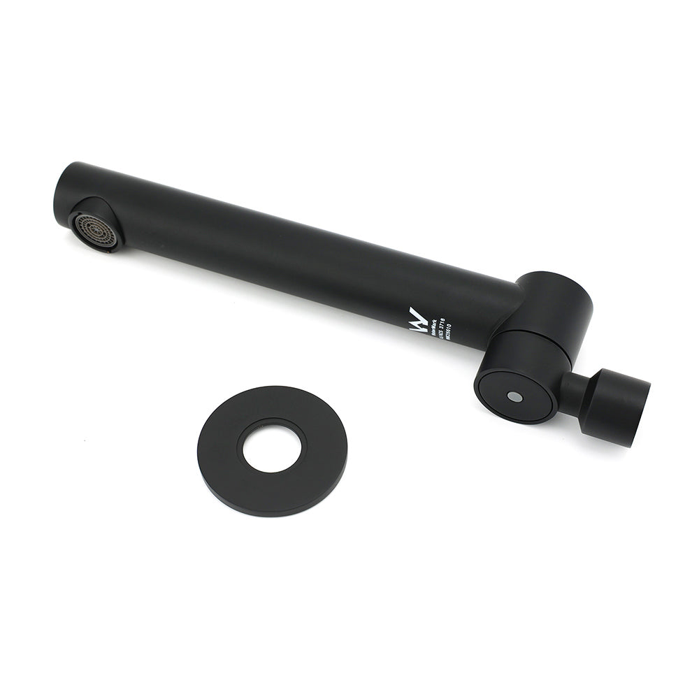 Matt Black Round Basin Wall Mounted Spout Faucet Outlet 180Â° Swivel Tap Watermark
