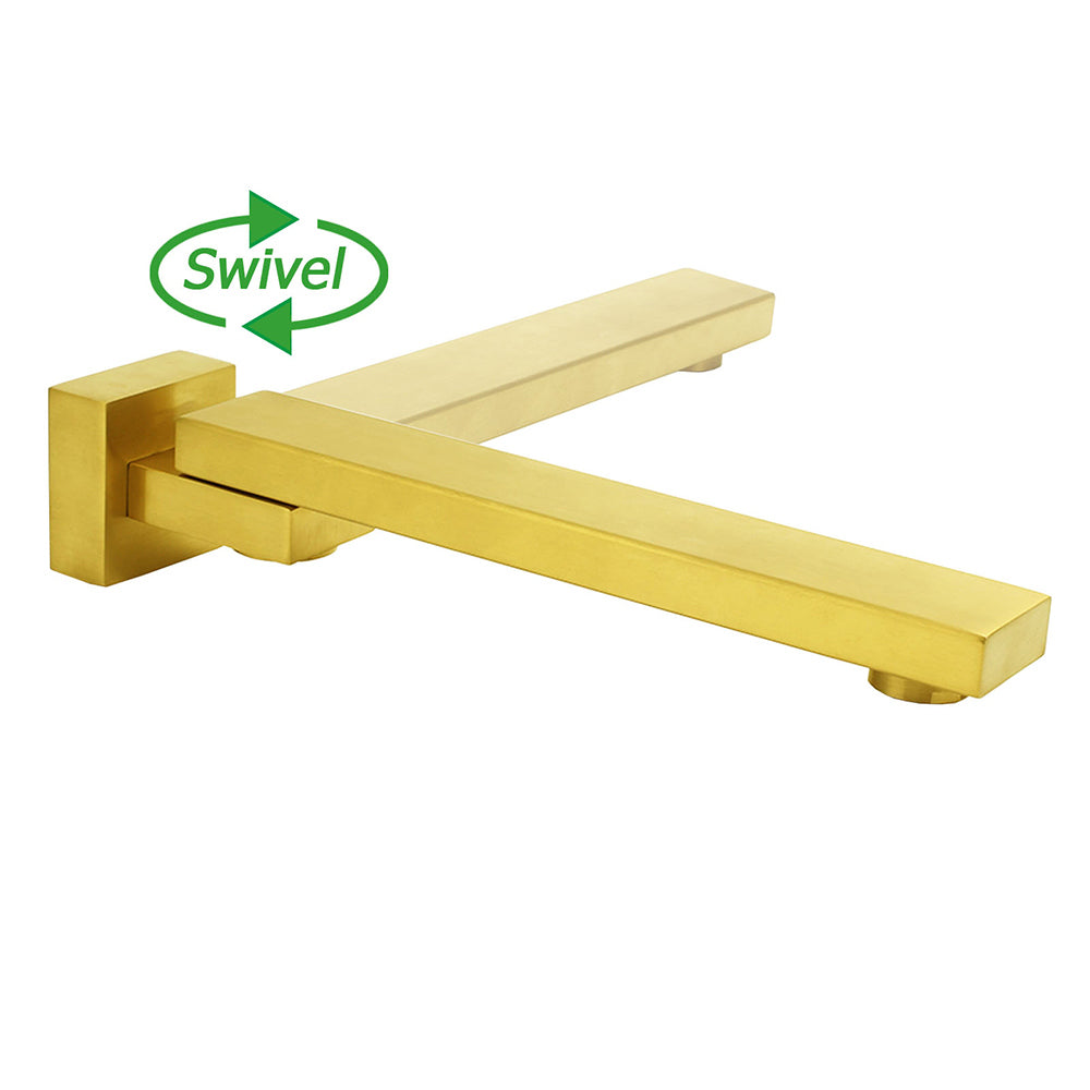 Shower Heads & Screens: Brushed Gold Square Stainless Steel 180 Swivel Bathtub Faucet Water Outlet Spout