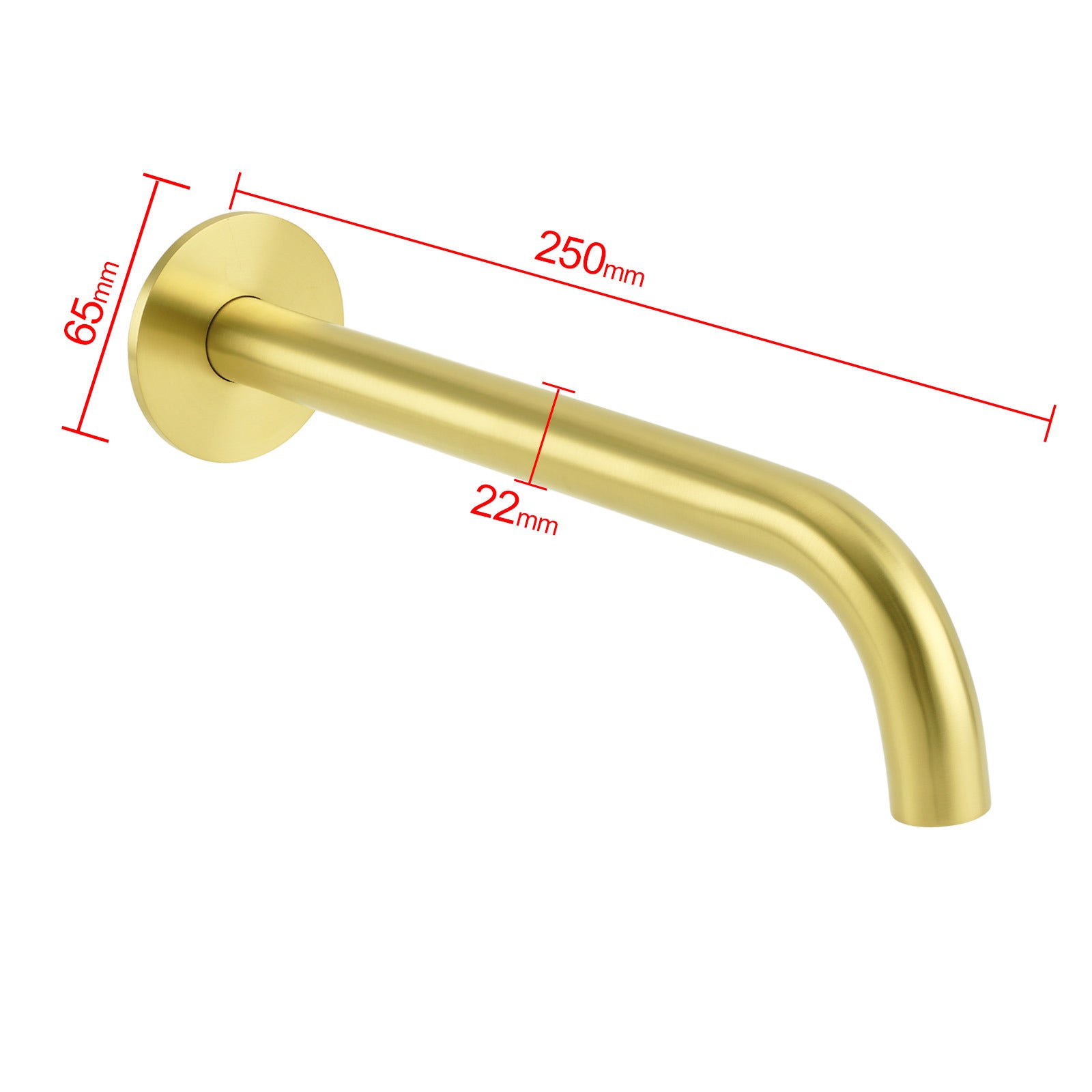 Brushed Gold Round 250mm Spout For Bathroom Tub Wall Mounted Water Filler Outlet