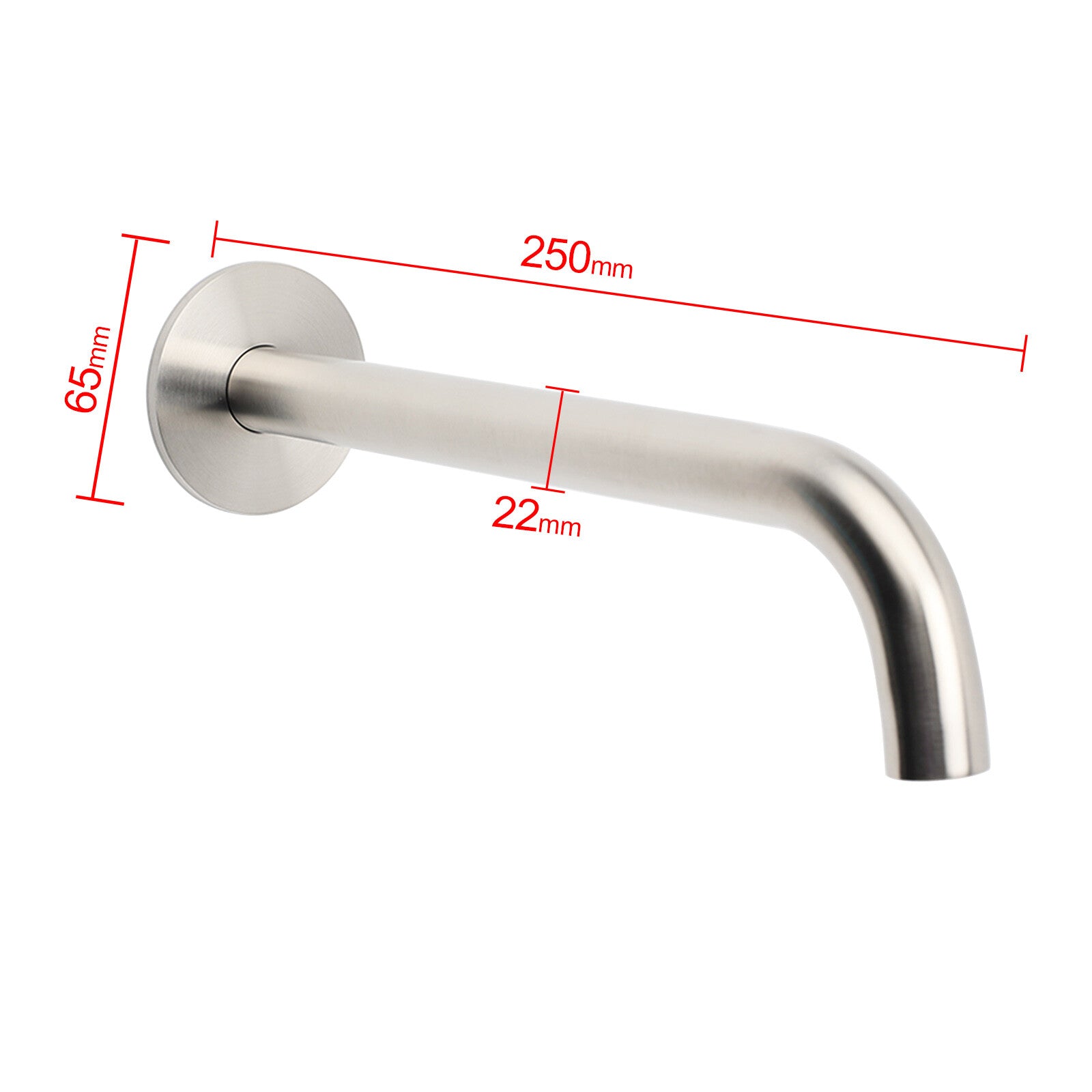 Brushed Nickel Round 250mm Long Spout Bath Tub Wall Mounted Water Filler Outlet