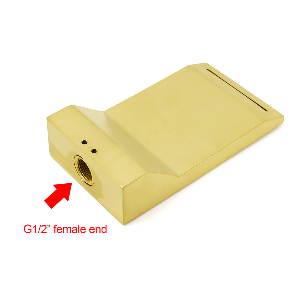 Shower Heads & Screens: Brushed Gold Square Cubic Shower Bathtub Waterfall Spout Filler Outlet 1/2" End