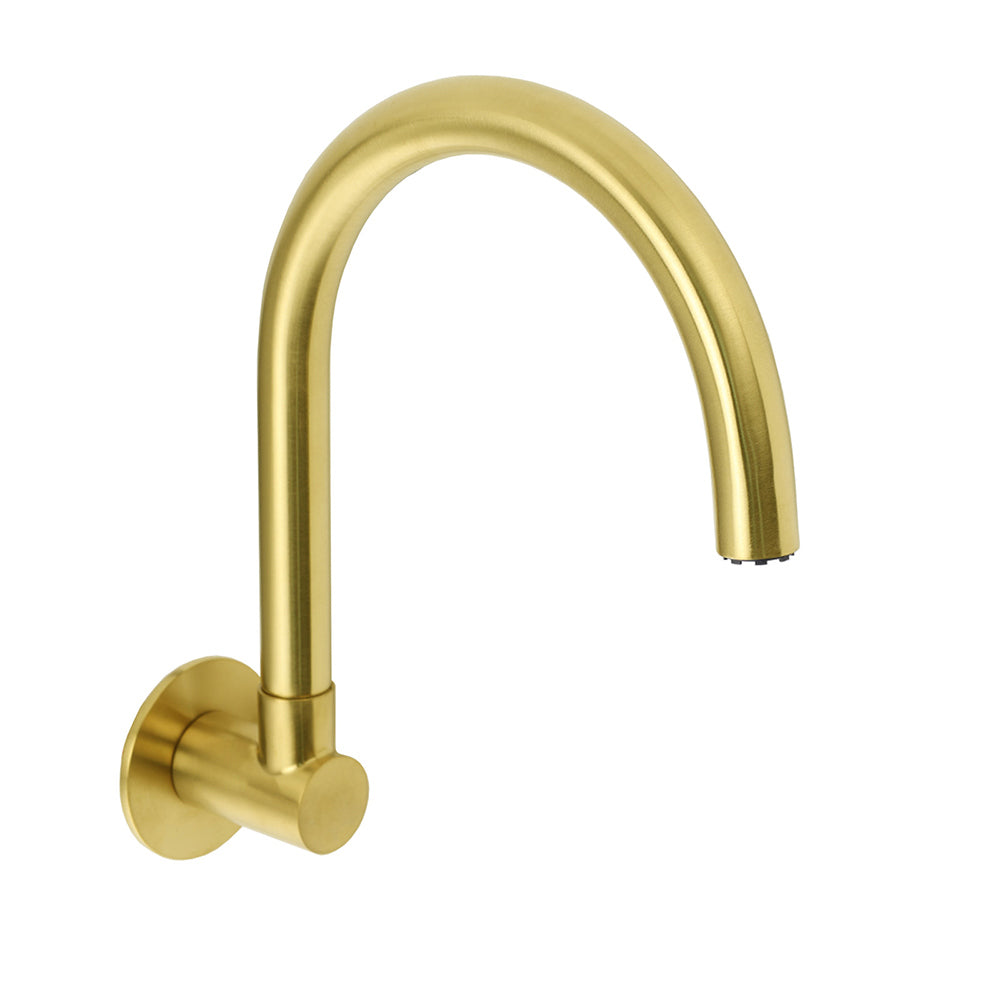 Shower Heads & Screens: Brushed Gold Bath Tub Filler Round Gooseneck Arm Faucet Water Outlet Wall Spout