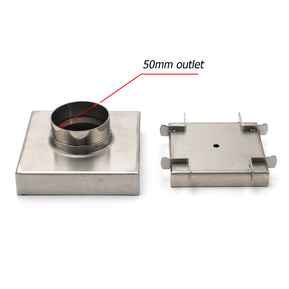 Stainless Steel 100mm Square Tile Insert Shower Grate Floor Drain 50mm Outlet