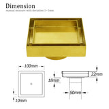Shower Heads & Screens: Brushed Gold 100mm Square Tile Insert Floor Drain Tiny Shower Grate 50mm Waste