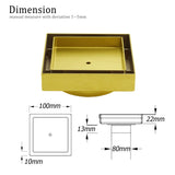 Shower Heads & Screens: Brushed Gold 100x100mm Tile Insert Floor Drain Square Shower Grate 80mm Waste